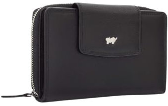 BRAUN BÜFFEL - Geldbörse Damen aus echtem Rindleder Golf 2.0 - Reißverschluss Portmonee Geldbeutel geräumig für Frauen 15 Kartenfächer - Zeitlos Elegantes Portemonnaie mit Münzfächern - Edles Schwarz