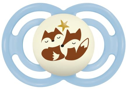 MAM Perfect Schnuller für Babys ab 6 Monaten, Blau glänzend, 1 Stück | Leuchtet im Dunkeln, extra dünner, flexibler, flacher und symmetrischer Sauger aus Skin Soft Silicone, leicht anzunehmen
