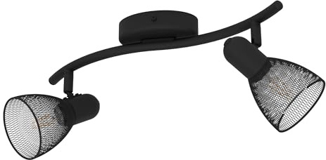 EGLO Deckenlampe Carovigno, 2 flammige Deckenleuchte, Klassisch | Minimalismus, Deckenstrahler aus Stahl, Wohnzimmerlampe in Schwarz, Küchenlampe, Spots mit E14 Fassung