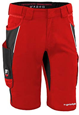 Grizzlyskin Arbeitsshorts Rot/Schwarz N52 - Unisex Workwear Kurze Arbeitshose für Männer und Damen, Cordura Schutzhose