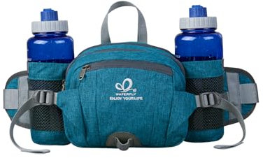 WATERFLY Gürteltasche mit Flaschenhalter, Gurt Verstellt Bauchtasche Hundetraining Handyfach Wasserdicht Hüfttasche für Wandern Reise Camping (Blaugrünes Blau)