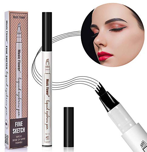 Brauenstift Wasserfest - Professioneller Make-up-Augenbrauenstift Mit Vier Gabelspitzen Microblading, Wischfest Langanhaltend - Schwarz-4#