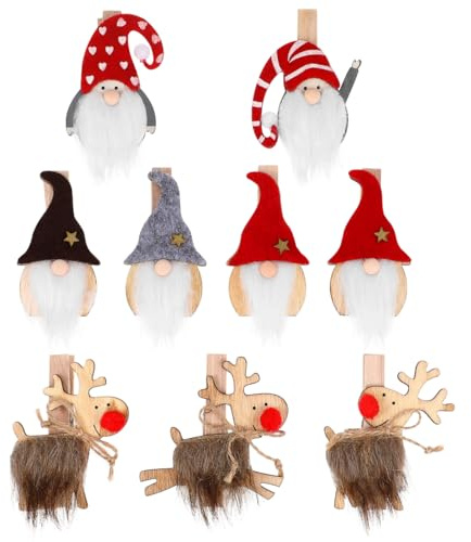 Cabilock 9 StüCke WäScheklammern Weihnachten, Kleine Holzklammern Santa Rentier Figur Dekoklammern Weihnachten Deko FüR Fotowand Basteln Snacks TüTen Kinderzimmer