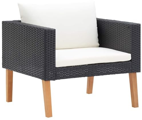vidaXL Gartensofa 1-Sitzer mit Auflagen Einzelsofa Sessel Lounge Sofa Gartensessel Relaxsessel Rattansessel Gartenmöbel Poly Rattan Schwarz