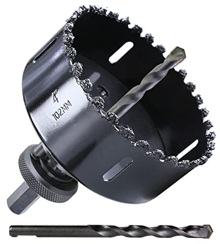 PLG2SUPT 4 inch Carbide Grit Hole Saw Cutter for Hardy Plank Air Brick Stucco Drywall Fiber Cement siding Backer Board Plasterboard