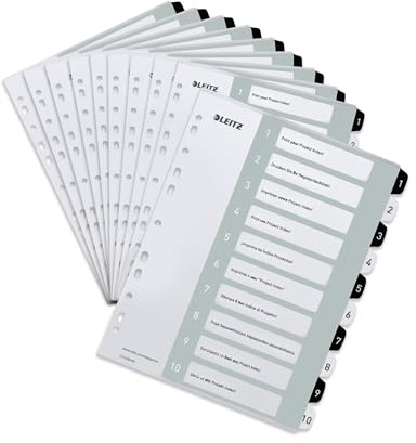 Leitz Register für A4, 10er Pack, PC-beschriftbares Deckblatt und 10 Trennblätter, Taben mit Zahlenaufdruck 1-10, Überbreite, Weiß/Schwarz, Polypropylen, WOW, 12150000