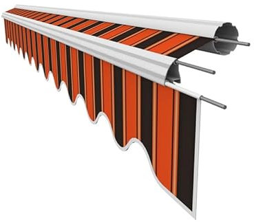 Leudus Markisenstoff mit Volant für 4 x 3 m Markisen-Ersatzstoff Markisentuch Markisenbespannung Markisentuch Sonnenschutz fertig genäht Maß Tuch 3,83 x 3 m Volant 3,83 x 0,21 m Design SPD071