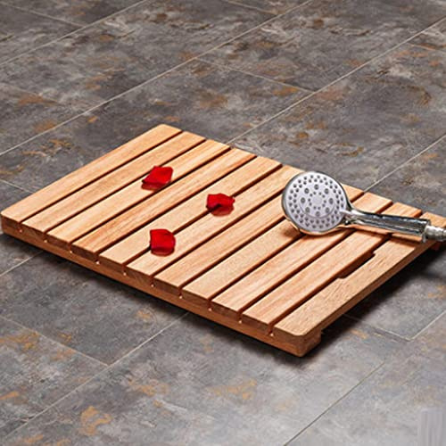 Caillebotis de Douche,Tapis de Bain de Douche,Caillebotis de Douche Bois,Tapis de Salle de Bain Naturel,pour Un Rangement Facile,pour Douche,Spa,Piscine,Salle de Bain,Baignoire (50x50cm/20x20in)