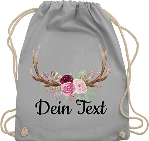 Turnbeutel Rucksack - Kompatibel Oktoberfest - Geweih mit Text - Unisize - Hellgrau - oktoberfest-tasche trachten dein beutel trachtenrucksack bayrisch stoffrucksack trachtenrucksäcke bayrisches