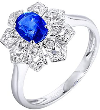 Epinki Echter Schmuck Hochzeitsring 18K Au750 Weißgold Frauen, Saphir Solitärring Blau 1.09ct Blumen Diamantring Weißgold 750 mit Diamant, Gr.47 (15.0)