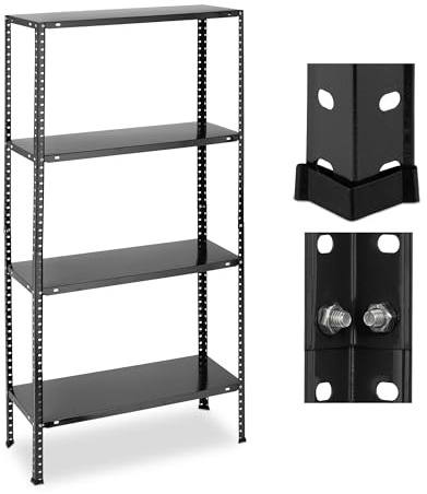Relaxdays Hylla för tung last, lastkapacitet 160 kg, 4 nivåer, HBT 147,5 x 75,5 x 30,5 cm, källare och garage, metallhylla, svart
