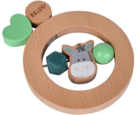 Eichhorn - Baby Hipp Ring Greifling mit Eselmotiv, 10cm, FSC 100% zertifiziertes Buchenholz, ab 3 Monaten