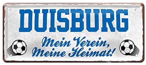 Duisburg Fan Blechschild - Retro Fußball Schild - Deko Fanartikel für Wohnzimmer Kinderzimmer Werkstatt - schöne Geschenkidee für große und kleine Duisburger Fussball Fans - 28x12cm