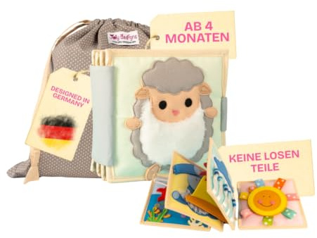 Jolly Designs – Happy Sheep - 6 Seiten Mini Quiet Book – Montessori Spielzeug ab 4 Monaten – Motorik & Sensorik fördern – Handgefertigtes Filzbuch – Lernspielzeug für Kleinkinder – Busy Book