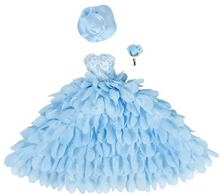 Elegante vestido de novia azul para muñecas de 12 pulgadas con sombrero y flor