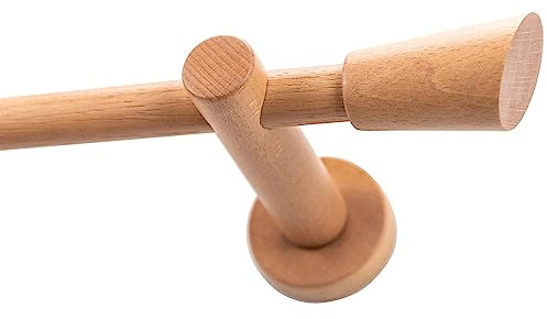 Garesa Gardinenstange Molis Ø 20mm, 1-läufig, Rotbuche I Stabile Vorhangstange ohne Ringe I Mit Endknopf Keil I Auch für mittelschwere Vorhänge I 160cm