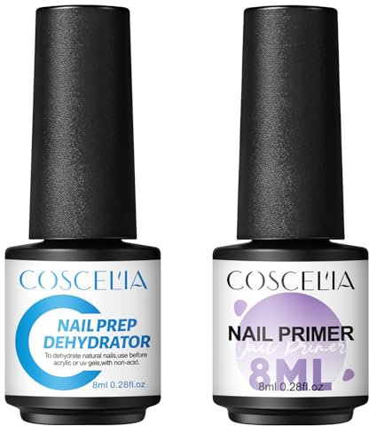 COSCELIA Nail Primer & Nail Prep Dephorator, Primer Uñas Semipermanente, Deshidratador y Primer para uñas de Gel para Pintauñas Esmaltes Semipermanentes,Polvo Acrilico, Kit Uñas Manicura
