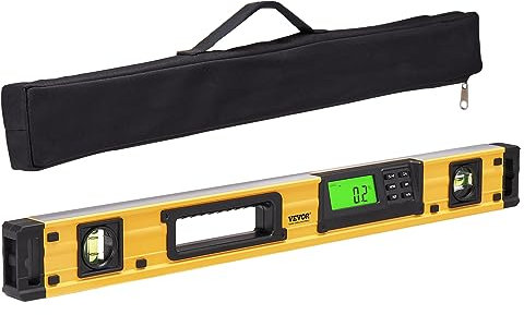 VEVOR Digitaler Neigungssensor Aluminium Wasserwaage mit LCD-Bildschirm 600mm Länge 3 Libellen Messbereich von 0-360°(4x90°) 0,5mm/m Genauigkeit Speicheraufzeichnungs- & Hold-Funktion