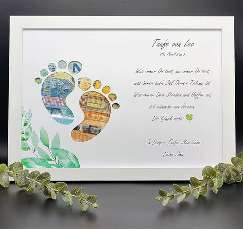 Taufe Geldgeschenk Individuelles Geschenk zur Taufe Geburt Konfirmation Kommunion Personalisiert mit Namen mit Bilderrahmen Weiß DinA4