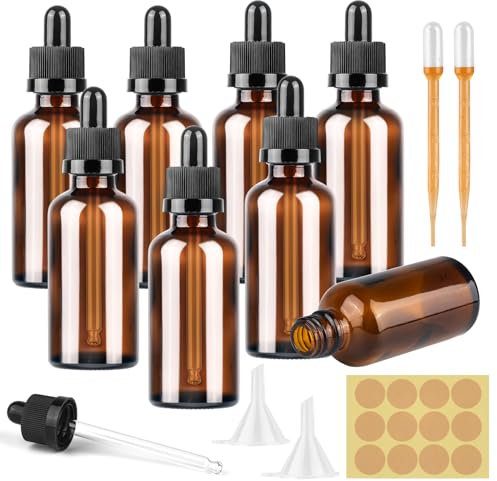 ZEFAN 8 Stück Pipettenflasche, Pipettenflasche 50ml, Braunglasflaschen Set mit Schwarzer Pipettenkappe und Zusätzlichem Zubehör, Apothekerflasche für Ätherische Öle, Düfte, Lösungen