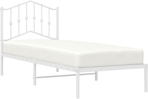 vidaXL Bettgestell, Bettrahmen mit Lattenrost Metallbeinen, Bett Gästebett mit Kopfteil, Metallbett Einzelbett Schlafzimmerbett, Weiß 80x200cm Metall