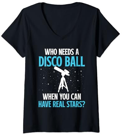 Damen Teleskop Nachthimmel Uhr Sterne Astronomie Liebhaber T-Shirt mit V-Ausschnitt