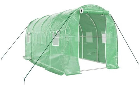 Gecheer Gewächshaus Treibhaus Tomatenhaus Pflanzenhaus Stahlrahmen Grün 8 m² 4x2x2 m