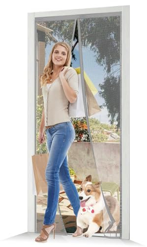 JOY2SEE Fliegengitter Balkontür Magnet 80x210cm, Aktualisierte Version Fliegengitter Tür, Graue Magnetvorhang Insektenschutz, Ohne Bohren