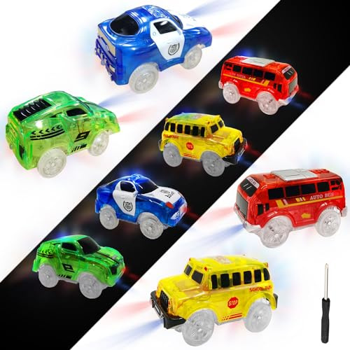 YISKY 4 Pack Track Cars für Kinder, Tracks Spielzeug Auto, Auto Tracks Cars mit LED Blinkenden Lichtern, Magic Spielzeugautos, Leuchtendes Spielzeugautos, Autos Spielzeug für Kinder 3 4 5 8 Jahre