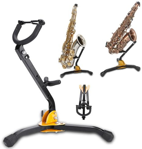 Cocoarm Saxophonständer für Alt-Tenor, Faltbarer Saxophon-Stativständer, Verstellbarer Alt-Saxophon-Ständer, Leichter Alt-Saxophon-Ständer mit Rutschfesten Gummifüßen, Tragbares