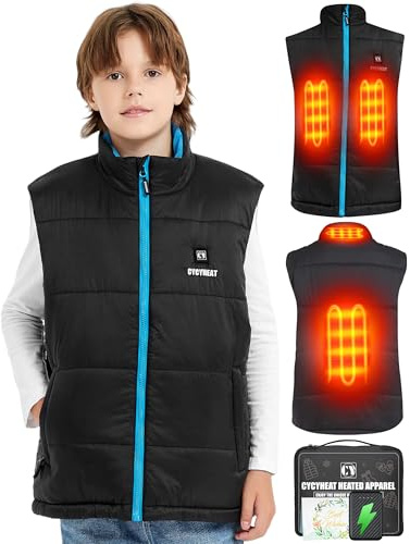 CYCYHEAT Gilet riscaldato per bambini – Giacca riscaldata leggera per ragazzi e ragazze, con batteria riscaldata, abbigliamento per sci, Blu, 120