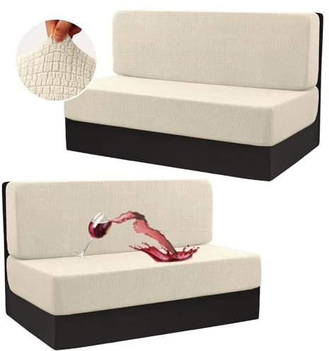 H.VERSAILTEX 100% Waterproof RV Dinette Cushion Covers Stretch Camper Cushion Covers RV Loveseat Cover Furniture Protector for Travel Trailer Crizzle Pattern (2 Backrest Covers&2 Bench Covers, Ivory)