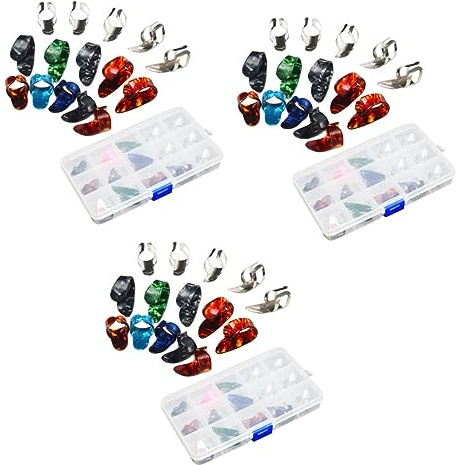 Abaodam 3 Sets Robuste Fingerplektren Für Gitarre Daumenplektren Aus Edelstahl in Einem Etui Mit 15 Fächern Für Einfachen Zugriff Und Zum Mitnehmen 15 Stück * 3