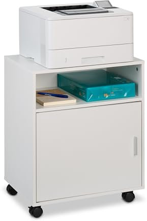 Relaxdays Rollcontainer mit 3 Fächern & Tür, Büro Beistellcontainer, mit Rollen, Büroschrank, HBT: 57x48x34 cm, weiß