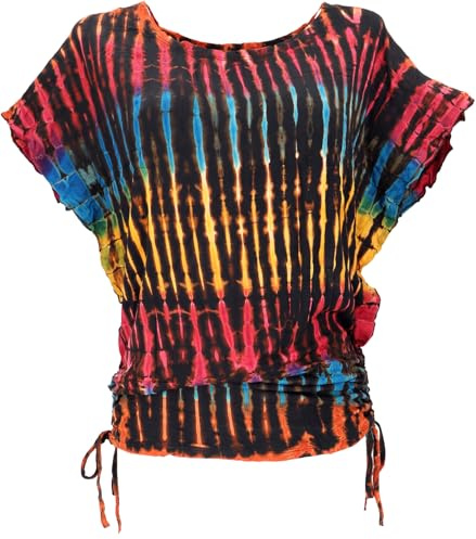 GURU SHOP Maglietta Batik con maniche a pipipistrello, maglia da donna, nero/multicolore, 46