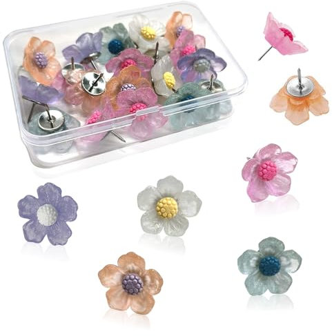 Pinnwandnadeln, ‎30 Stück Blumen Reißnägel Bunte Reißzwecken Harz Pinnadeln Stecknadeln Pins mit Aufbewahrungsbox für Plakate Fotos Korktafel