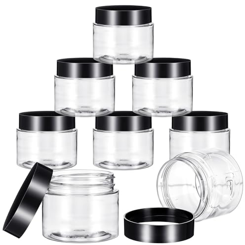 Transparente Leer Döschen, 2 oz schwarzer Kunststoff Döschen 8 Stück Minidose mit Deckel Kosmetikbehälter lippenbalsam döschen für Lippenbalsam,Lotion,Creme,Pigmente
