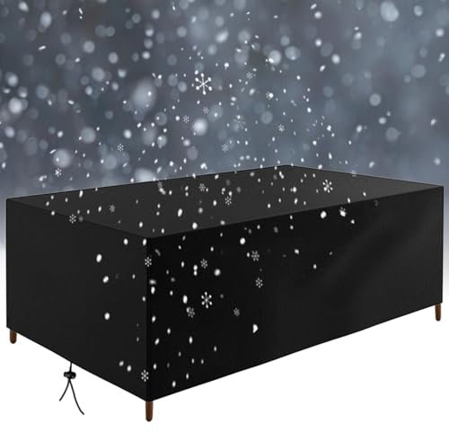 OUZUIU Winter Gartenmöbel Abdeckung Wasserdicht Anti-UV Regenfest Schutz Vor Kälte 155x80x90cm/LxWxH 420d Oxford Gewebe Abdeckplane Abdeckhaube Gartentisch Rechteck Schwarz