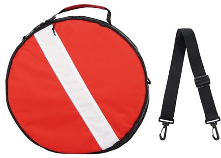 JUSTOOP Scuba Regulator Bag, Diving Regulator Protective Bags with Double Lockable Zippers Carry on Bag for Dive regulator with Adjustable Shoulder Strap, Diving Flag Pattern Design, Round