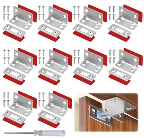10 Stück Türmagnet Selbstklebend, Magnetschnäpper Magnete für Schranktüren | Magnetverschluss Schrank, L-Shape Magnet Türschließer, Magnete Schranktüren mit Schraubendreher, für Schubladen, Schranktür