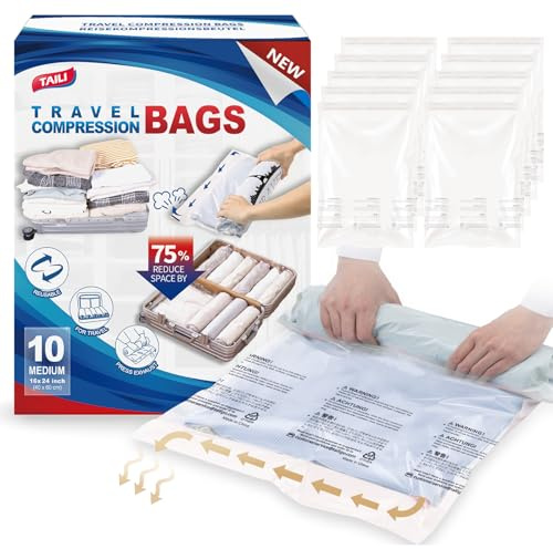 TAILI Small Vacuum Bags for Clothes Travel Vacuum Storage Bags 10 Pack 60 x 40 CM Reusable Saves 80% of Storage Space Saver for Clothes, Bedding, Travel, Moving