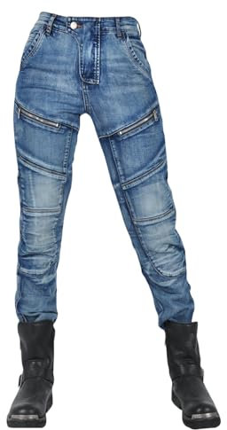 Damen Moto Jeans Motorrad Hose, Aramid-Gewebe Stretch Jeans Hosen Damen, Motorrad Hosen mit Protektoren (Blau,L)