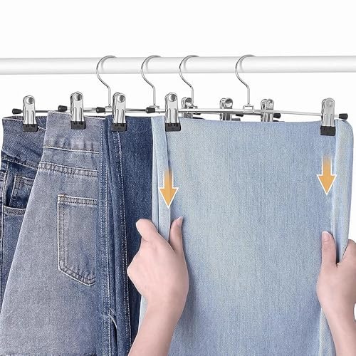 Hosenbügel, 50 Stück, Hosenbügel mit rutschfesten Lips, verstellbar, für Hosen, Metall, drehbarer Haken, 50 Stück