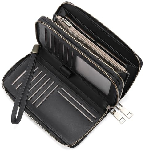 GAEKEAO Leder Geldbörse Damen mit Viele Fächer und Münzfach, Portemonnaie mit Reißverschluss