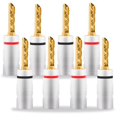 YARCHONN BFA Banana Plugs Speaker Connectors Gold Plated 4mm Banana Connectors Solderless Terminals for Speaker Amplifier Sound System Home Audio Wire Cable -8pcs