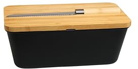 MOON HOME Brotkasten mit Messer - Airlock Black, aus FSC®-zertifizierter Bambus/Holz, PP-Kunststoff, Brotmesser aus Edelstahl mit Bambusgriff, hält Brot länger frisch, 35 x 20 x 15.5 cm