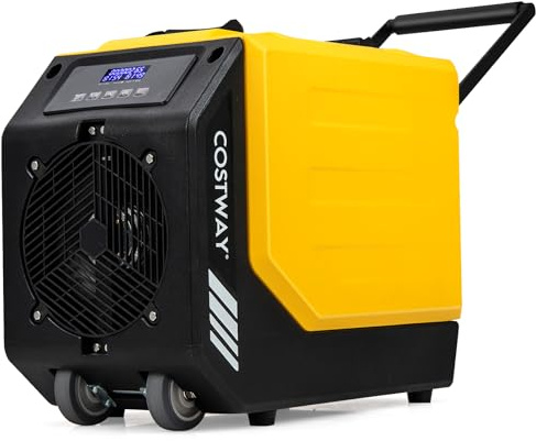 COSTWAY 90L/Day Commercial Dehumidifier, Industrial Air Dehumidifiers Building Dryer with Pump, 24H Timer, Auto Defrost, Memory Starting, Handle & Wheels, Air Circulation 412m3/h (Yellow)