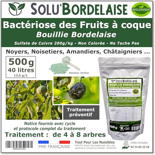 Solu'Bordelaise - 500 g de Bouillie Bordelaise - Bactériose des Fruits à coque - Utilisable Agriculture Biologique - Sachet Refermable