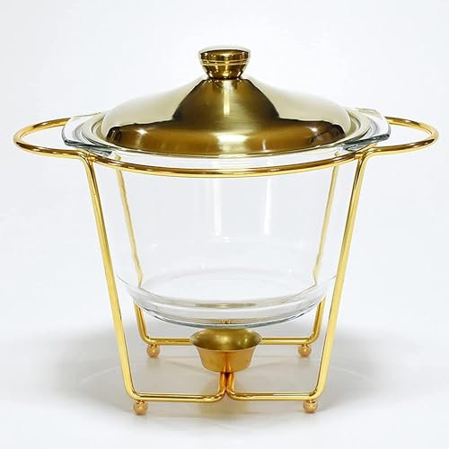 OLSKFUH Chafing Dish, 4-Liter-Chafing Dish, Chafing Dish-Set Aus Edelstahl Mit Lebensmittelpfanne Aus Glas, Brennstoffhaltern, Für Buffets, Hochzeiten, Catering-Events,