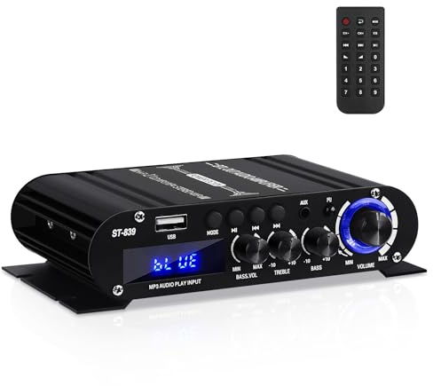 HiFi-Verstärker ST-839 Bluetooth5.0 Stereo-Audioverstärker Receivers | 2.1 Kanäle 25WX2+40W Max. 100W Digitale Endverstärker Soundverst?rker DC 12V für Zuhause oder Auto Stereoanlage
